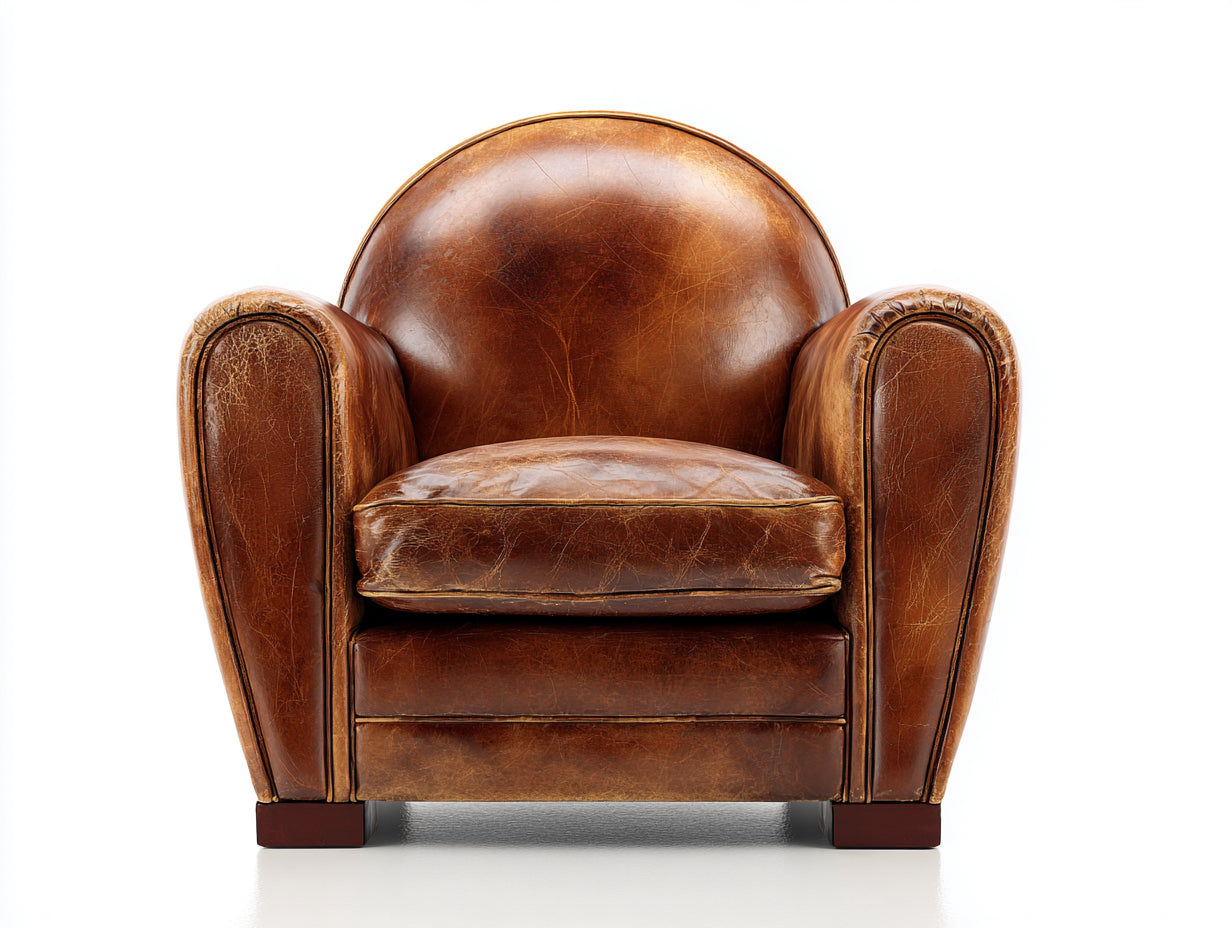 Fauteuil-bois-revetement vieilli-85x90x108 cm-marron brun-style club vintage