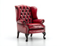 Fauteuil-bois-revetement cuir vieilli-84x92x113 cm-rouge bordeaux-style Chesterfield capitonné