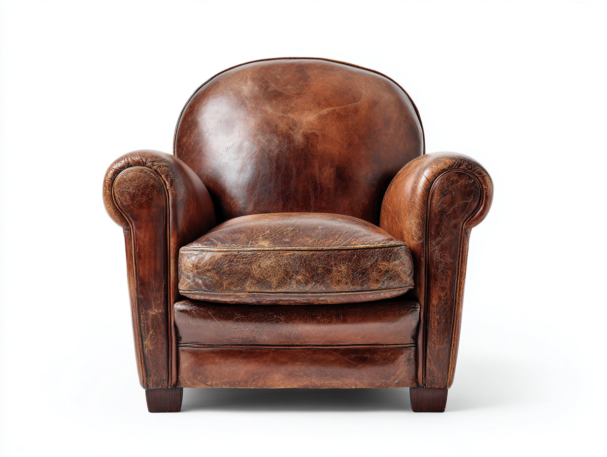 Fauteuil-bois-revetement vieilli-85x91x108 cm-marron brun-style club vintage