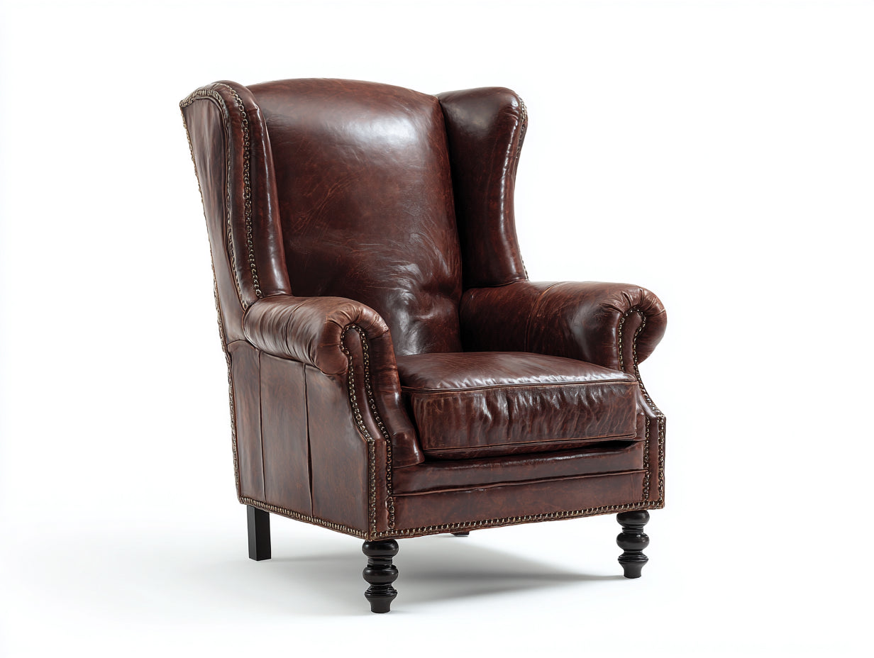 Fauteuil-bois-revetement vieilli-83x89x110 cm-marron foncé-style Chesterfield vintage