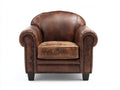 Fauteuil-bois-revetement cuir vieilli-82x88x110 cm-marron brun-style club classique