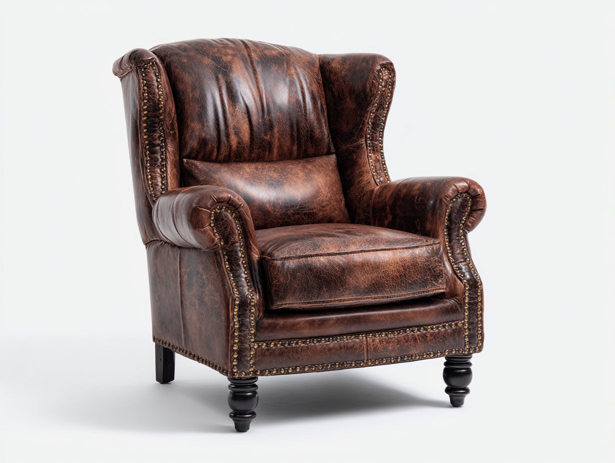 Fauteuil-bois-revetement vieilli-85x90x108 cm-marron brun-style vintage classique