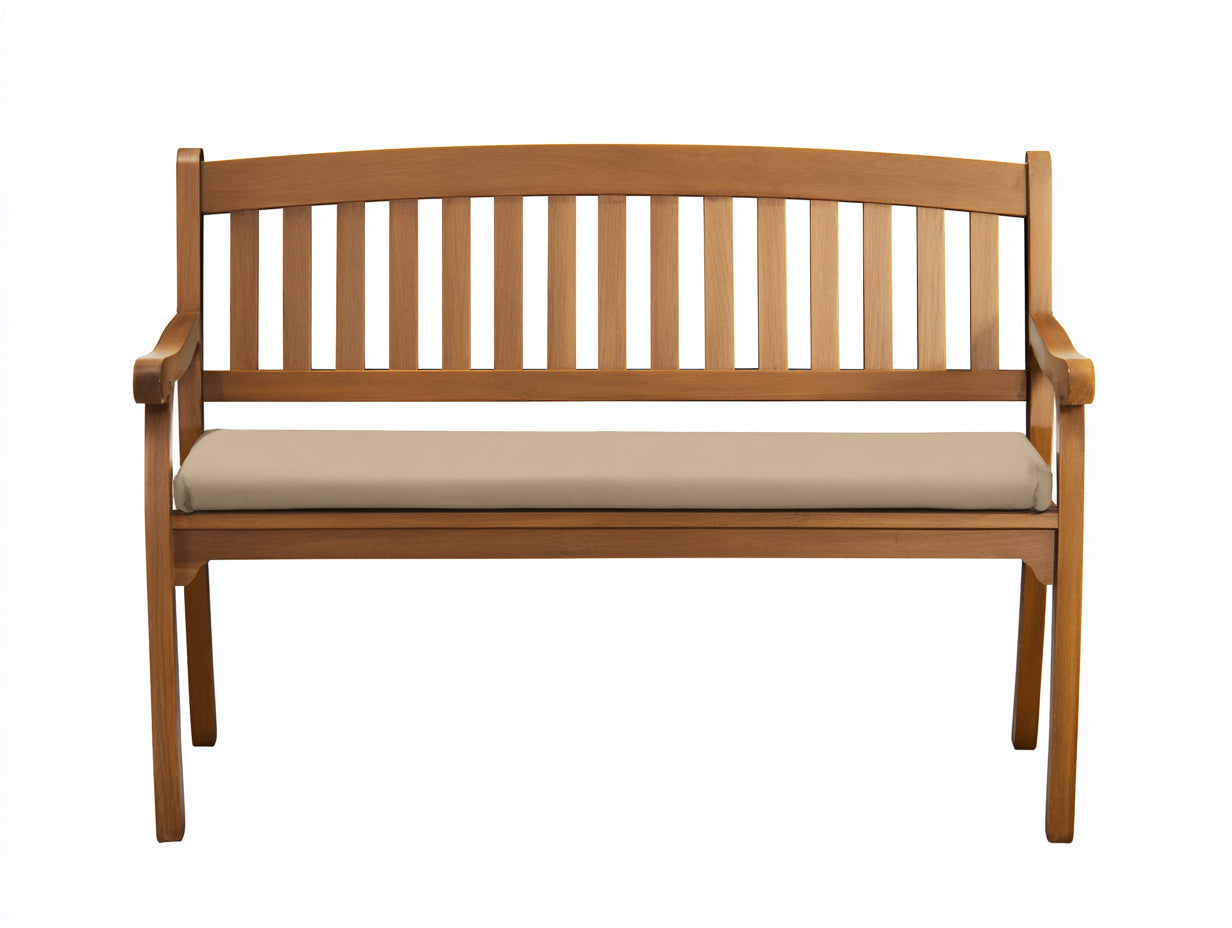 Banc de jardin - bois - tissu - 135 x 60 x 88 cm - bois miel-beige - style classique à dossier arqué