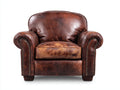 Fauteuil-bois-revetement cuir vieilli-87x91x109 cm-marron brun-style club vintage