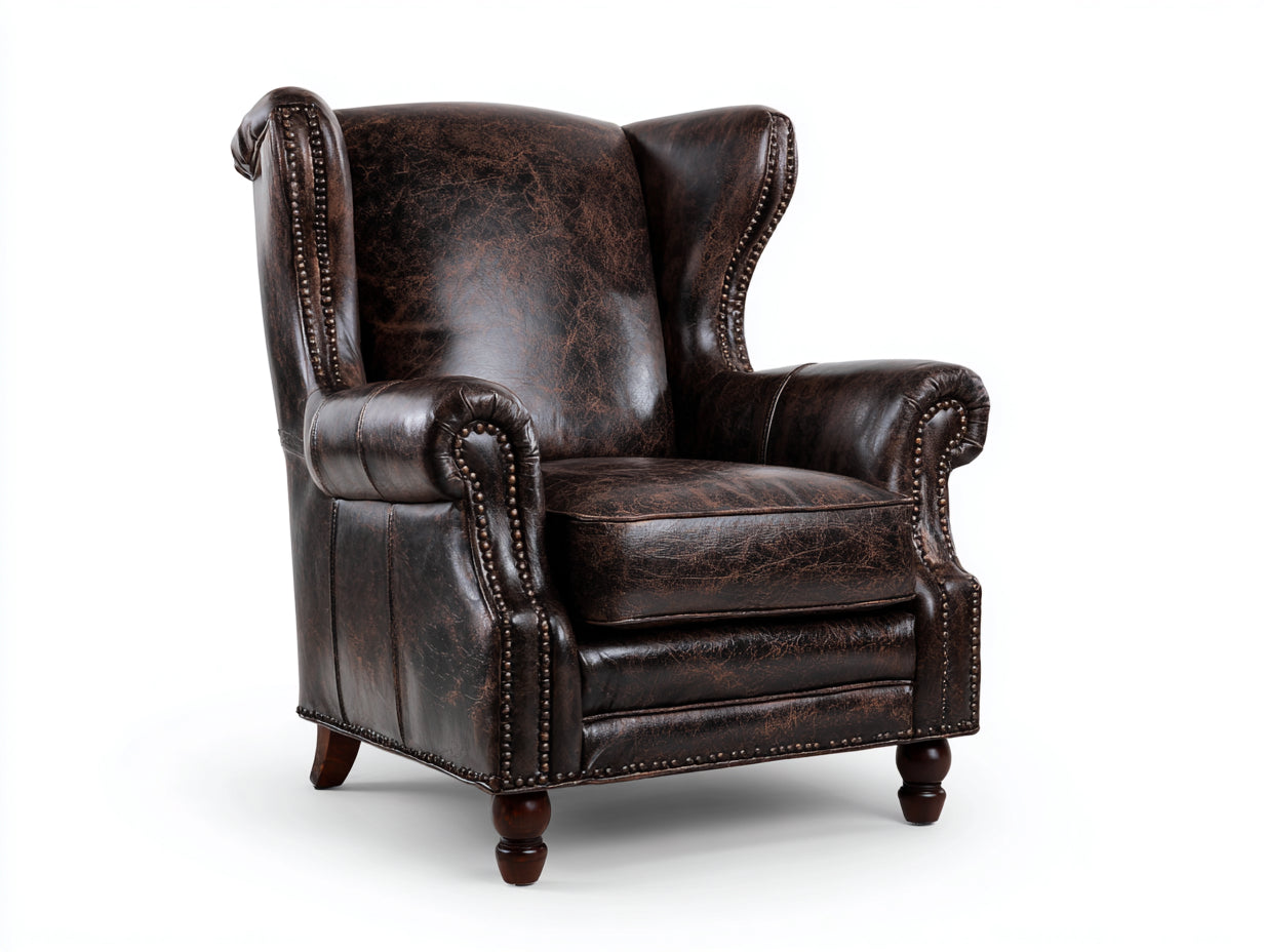 Fauteuil-bois-revetement vieilli-86x92x112 cm-marron foncé-style vintage classique