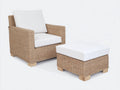 Fauteuil de jardin - rotin-tissu-bois - 95 x 88 x 82 cm - naturel-blanc - style contemporain