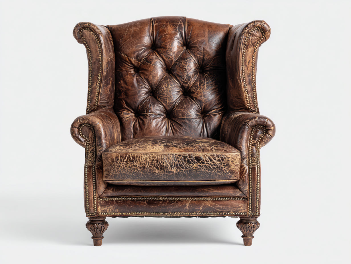 Fauteuil-bois-83x91x111 cm-marron brun-style Chesterfield vintage