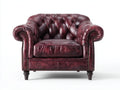 Fauteuil-revetement vieilli-89x95x113 cm-rouge bordeaux-style Chesterfield capitonné
