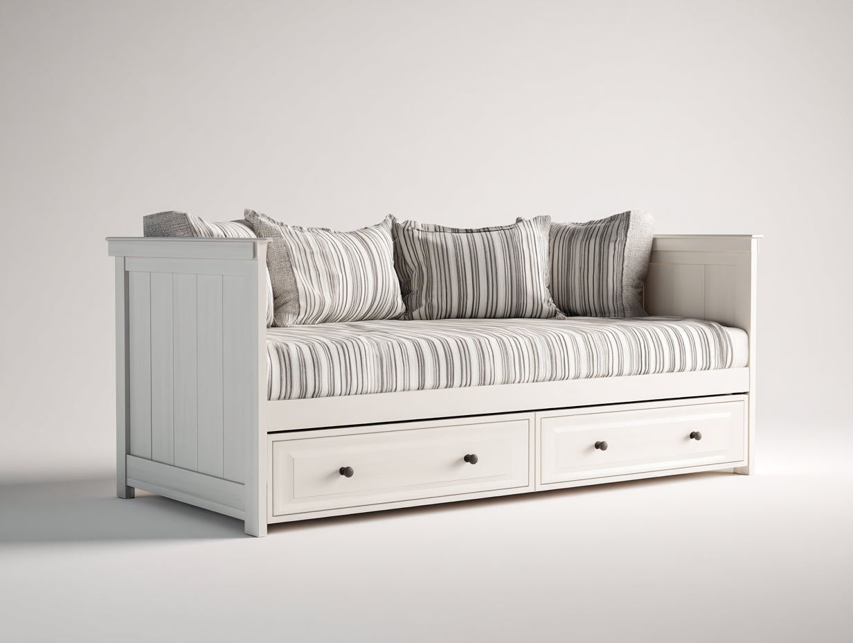 Canapé lit - bois-tissu - 196x89x80 cm - blanc - classique moderne
