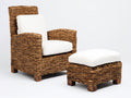 Fauteuil de jardin - rotin-tissu-bois - 92 x 86 x 102 cm - naturel-blanc - style rustique