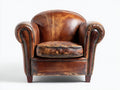 Fauteuil-bois-revetement cuir vieilli-78x86x102 cm-marron brun-style vintage classique