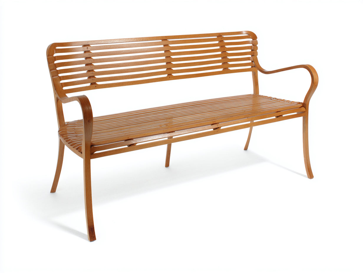 Banc de jardin - bois - 158 x 61 x 84 cm - bois miel - style rétro à accoudoirs courbés