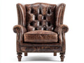Fauteuil-bois-84x94x112 cm-marron brun-style Chesterfield vintage