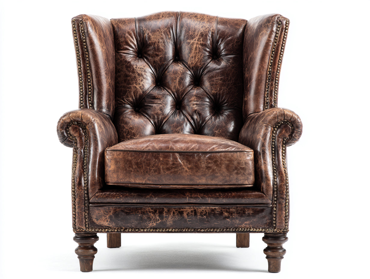 Fauteuil-bois-84x94x112 cm-marron brun-style Chesterfield vintage