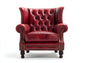 Fauteuil-bois-revetement vieilli-84x96x114 cm-rouge bordeaux-style Chesterfield capitonné