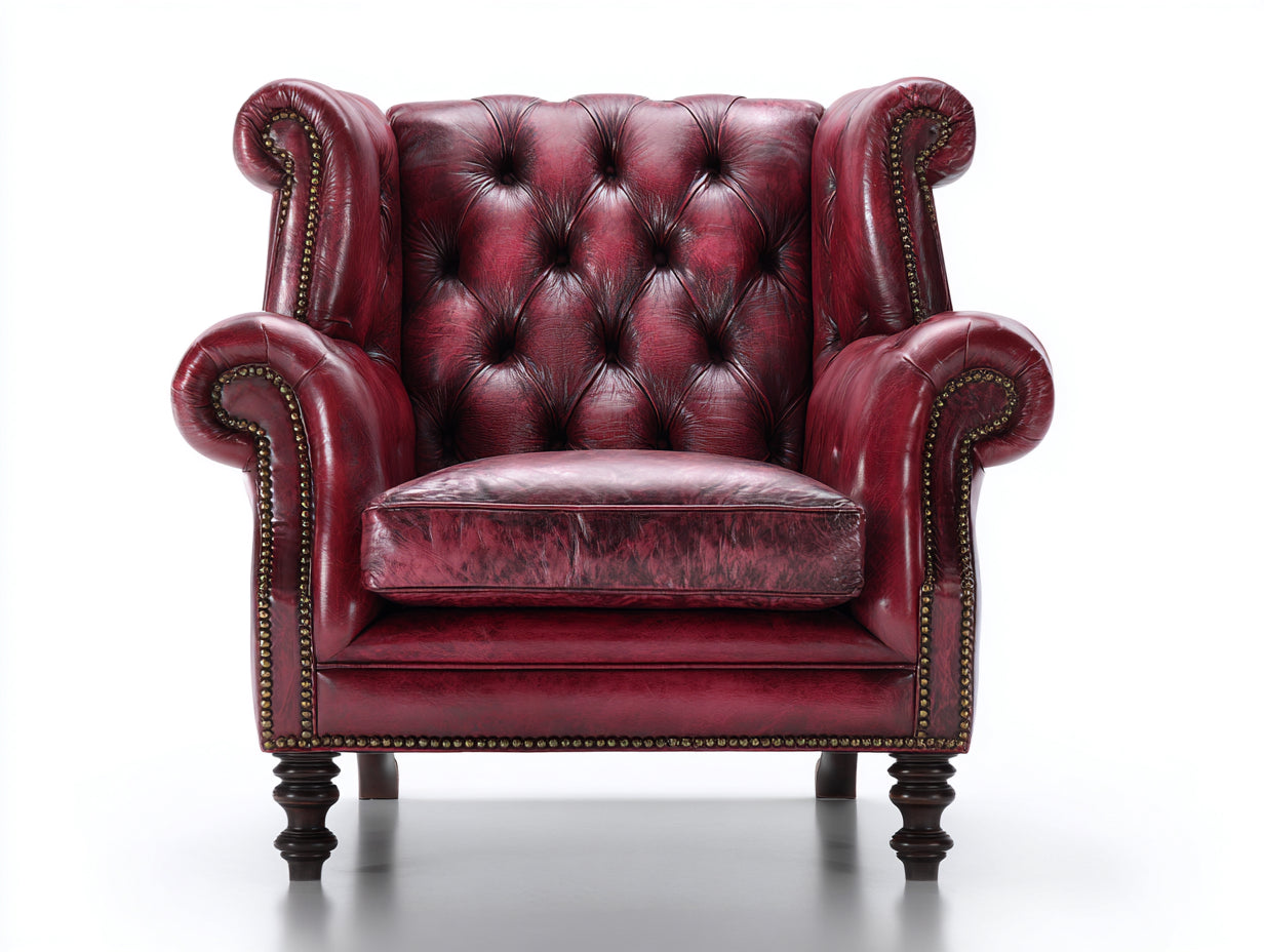 Fauteuil-bois-86x92x114 cm-rouge bordeaux-style Chesterfield vintage
