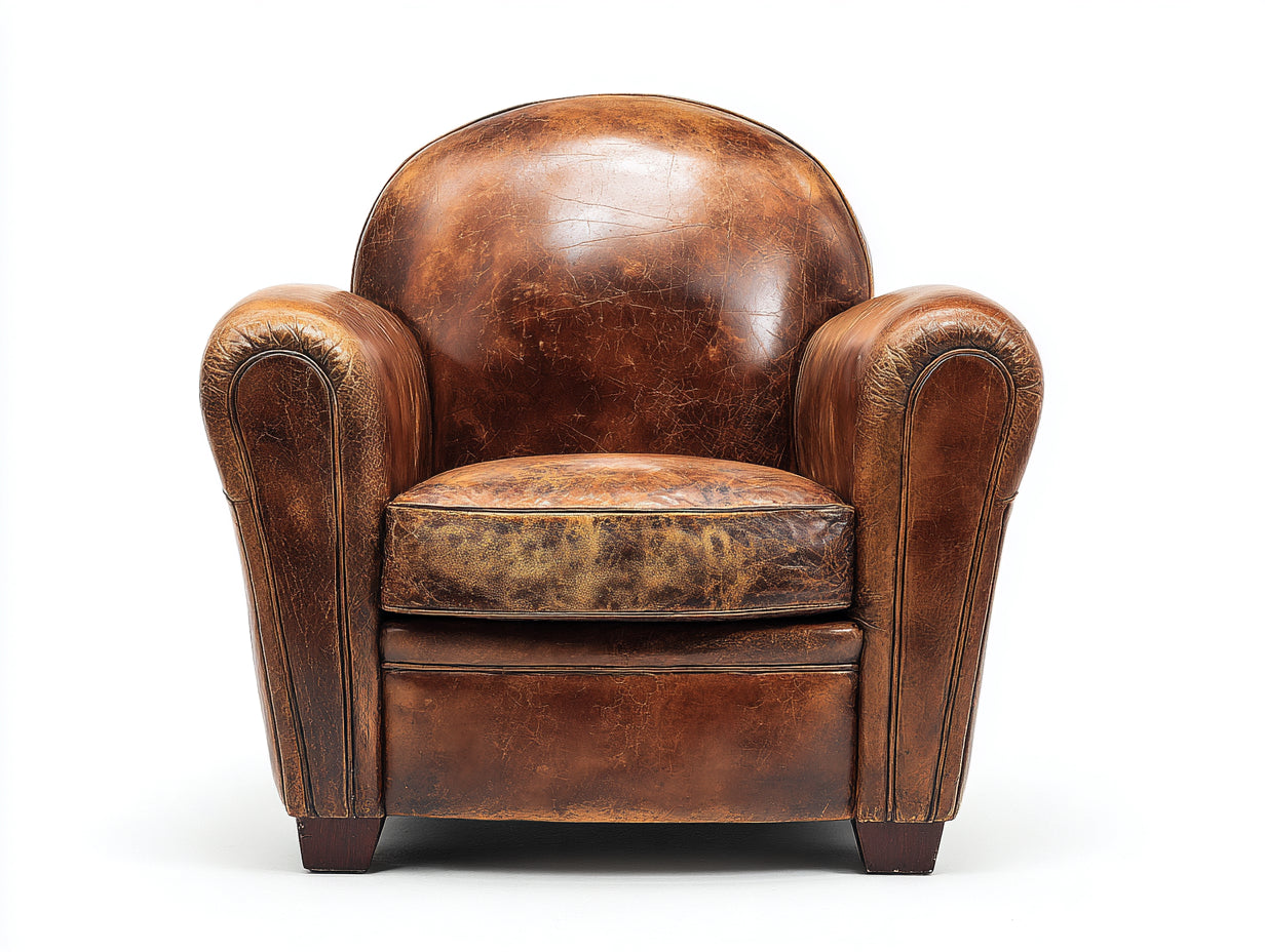 Fauteuil-bois-revetement vieilli-85x92x109 cm-marron brun-style club vintage