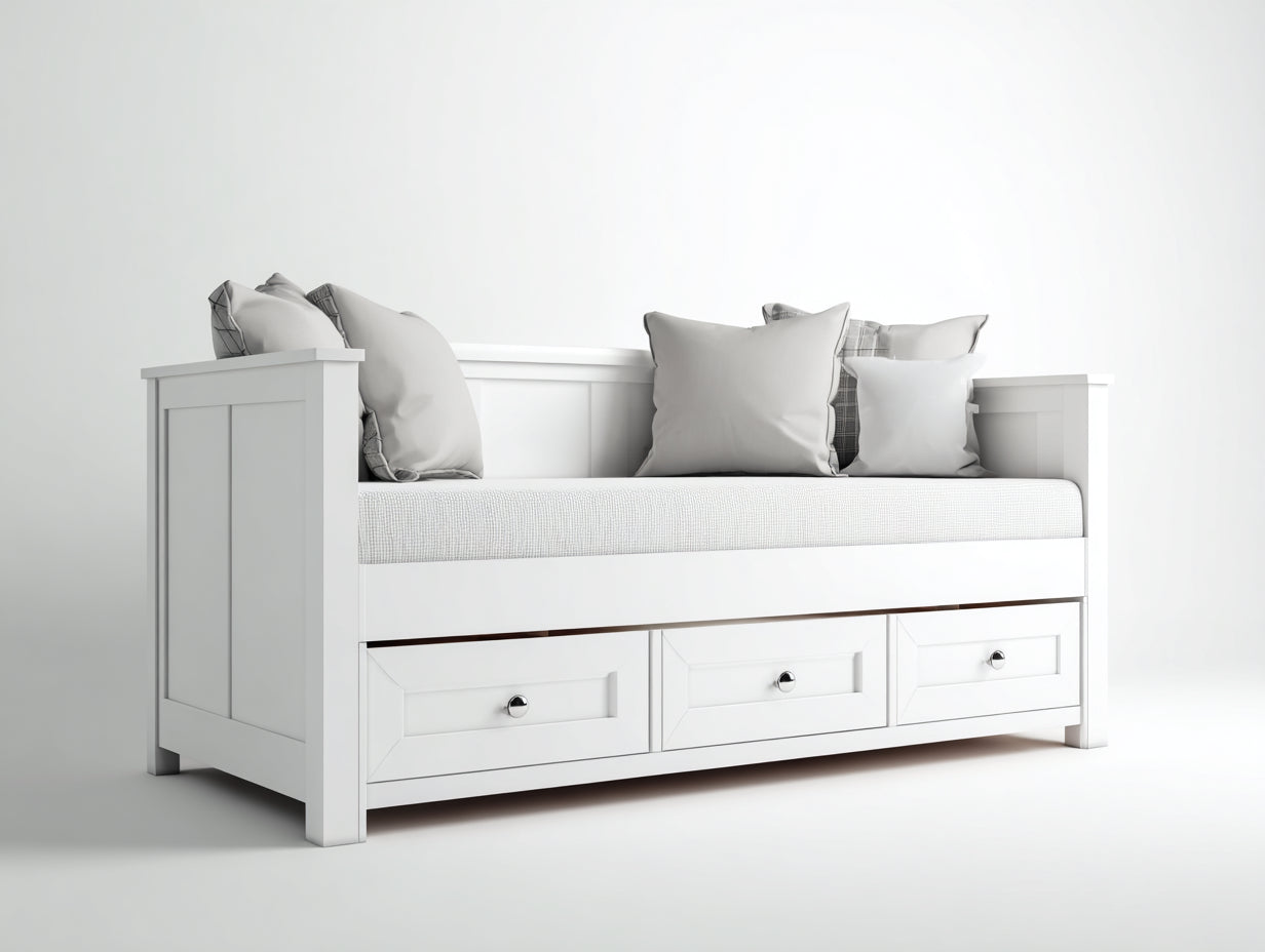Canapé lit - bois-tissu - 200x84x77 cm - blanc - classique moderne